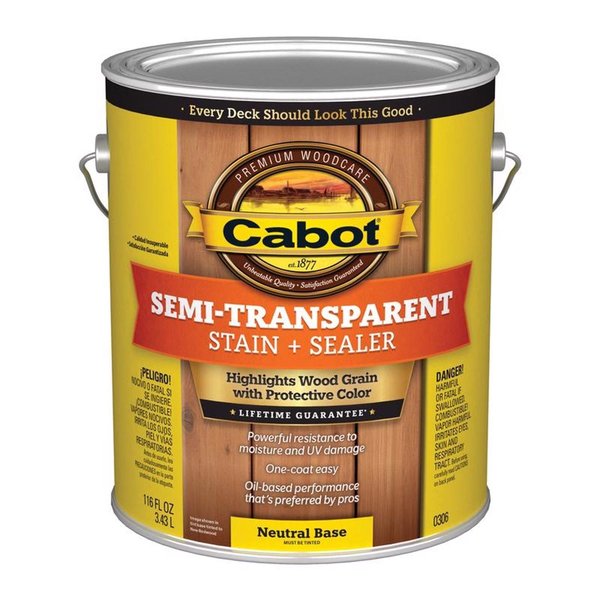 Cabot Semi-Transparent Tintable Neutral Base Oil-Based Stain and Sealer 1 gal 140.0000306.007